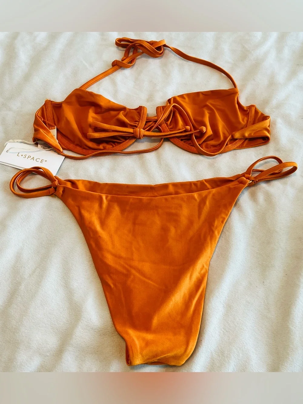 L*Space Bikini Set Toni Top & Wilder Bitsy Bottom Large/XL Orange Resortwear